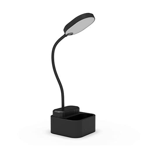 Desk Lamp for Office Computer Desktop Black Rechargeable Gooseneck with Pen Holder