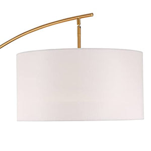 Possini Euro Design Raymond Modern Arc Floor Lamp 69" - Warm Gold Metal, Adjustable Boom Arm, White Linen Drum Shade - Living Room, Bedroom, Home Office Decor