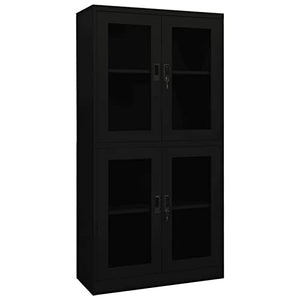 Tidyard Steel Office Cabinet with Glass Doors and Adjustable Shelves Black 35.4 x 15.7 x 70.9 Inches