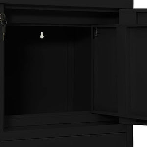 HLELU Modern Steel and Glass Office Storage Cabinet, Adjustable Shelves, Secure File Organization - Black, 35.4" x 15.7" x 70.9