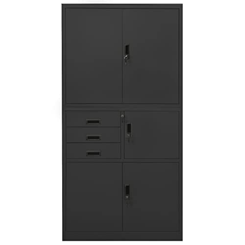 QZZCED Office Cabinet with Lockable Doors, Anthracite Steel, 35.4"x15.7"x70.9