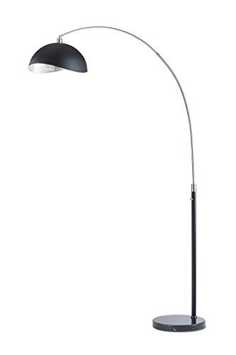 NOVA of California Luna Bella Arc Floor Lamp - 92", Antique Nickel, Matte Black/Silver Leaf Shade, Marble Base, Dimmer Switch