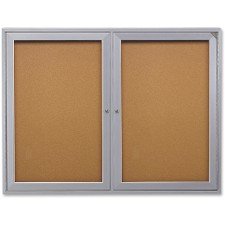 2-Door Enclosed Natural Cork Tackboard Frame: Satin Aluminum, Size: 36" x 48"
