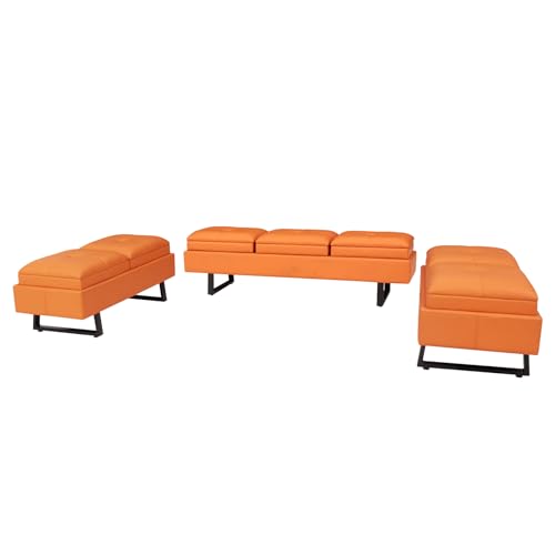 Kinfant Reception Bench, 7-Seats Upholstered Office Guest Bench, Orange