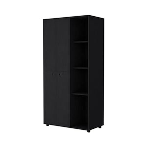 FM Furniture Bethel Armoire Closet with 1-Drawer, 4 Doors, 4 Open Storage Cabinets and 2 Hanging Rods, Black