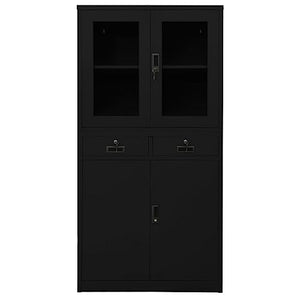 HLELU Steel Office Cabinet with Adjustable Shelves and Tempered Glass Doors