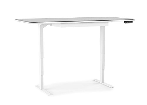 BDI 6452 SW/GRY Centro Lift Standing Desk (66” x 30” top), Satin White/Gray Glass