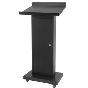 GARVIN Podium Stand with Locking Wheels, Slant Desktop, Large Storage - 50.4" H, Black