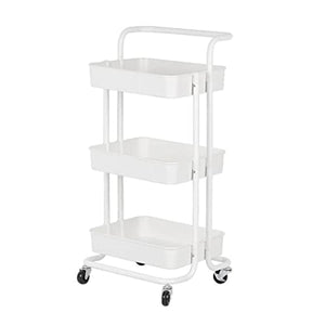 None 3-Tier Metal Rolling Utility Shelves Organizer Cart - White