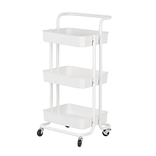 3-Tier Metal Rolling Utility Shelves Organizer Cart - White