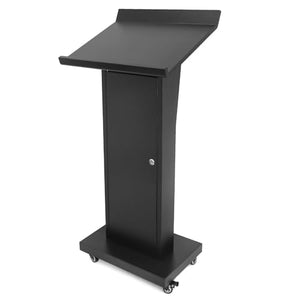 GARVIN Podium Stand with Locking Wheels, Slant Desktop, Large Storage - 50.4" H, Black