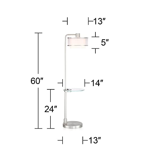 Possini Euro Design Modern Floor Lamps 60" Tall Set of 2 with Tray Table USB Charging Port Brushed Nickel Silver Organza Shade