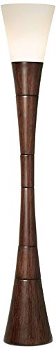 Modern Torchiere Floor Lamp Urban Coffee Wood White Glass Shade Floor Dimmer for Living Room Bedroom Uplight - Possini Euro Design