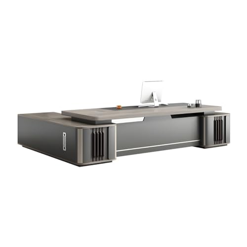 KWOKING Gray L-Shape Executive Desk with Drawers & Shelving - Office Furniture 87" x 63" x 29.5