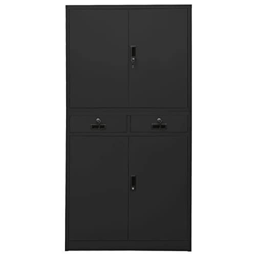 QZZCED Office Cabinet Lockable Doors Anthracite Steel 35.4"x15.7"x70.9