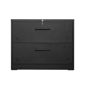 CuisinSmart Steel 2 Drawer Lateral File Cabinet with Lock, Rolling Metal File Cabinets - Black