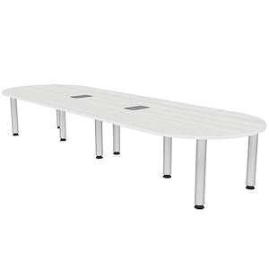 SKUTCHI DESIGNS INC. 10 Person Racetrack Conference Table | Power/Data | Harmony Series | 10 Ft | White Cypress