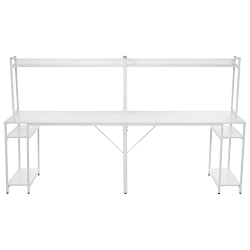 CCHH Double-Person Competitive Desktop Computer Table with Open Shelf, 94.5 Inch Extra Long Desk Writing Study Table Double Workstation Home Office Desk for Two People, Suitable for Gamers (White)