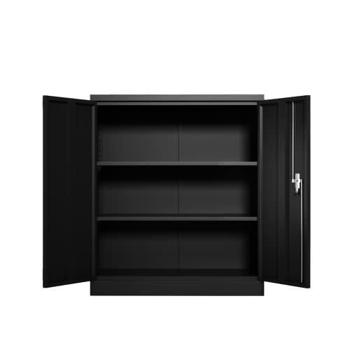 Zenvya Mobile Metal Filing Cabinet with Adjustable Shelf, Lockable Doors, Black