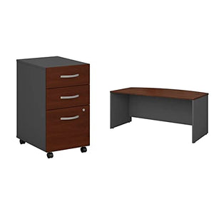 Bush Business Furniture Series C 3 Drawer Mobile File Cabinet & 72W Bowfront Desk Shell in Hansen Cherry