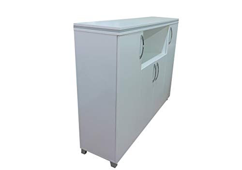 Casa Mare Modern New Star 5 Piece Office Furniture Set | Office Desk | Home Office Furniture | White Office Furniture | White and Metalic Grey (71")