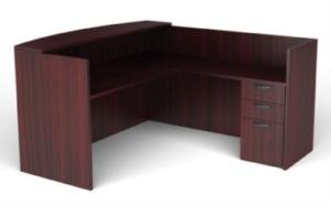 Offices To Go L Shaped Reception Desk with Drawers - American Dark Cherry
