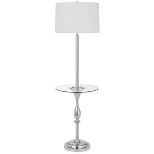 212 Main Sturgis Metal Floor Lamp with Glass Tray Table - 150W 3 Way, USB Charging Ports, High Gloss Chrome