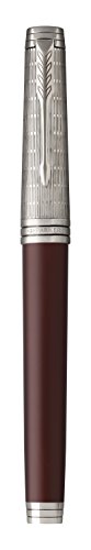 PARKER Premier Rollerball Pen, Custom Crimson Red with Fine Point Black Ink Refill