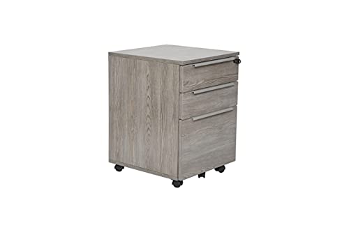 Unique Furniture Mid-Century Modern 3-Drawer Vertical File Cabinet with Castors, Central-Locking System, Freestanding Storage - Grey