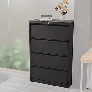 GangMei Metal 4 Drawer Lateral File Cabinet with Lock, Legal Size Steel Filing Cabinet (Black)