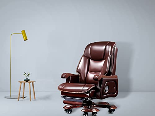 Kinnls Genuine Leather Executive Massage Office Chair with Foot Rest