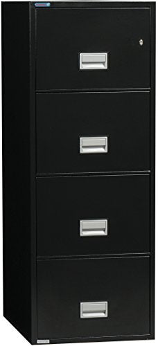 Phoenix Vertical 25 inch 4-Drawer Legal Fireproof File Cabinet with Water Seal - Black