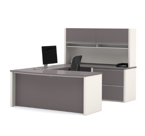 Bestar Connexion U-Shaped Workstation with Two Oversized Pedestals, Slate/Sandstone