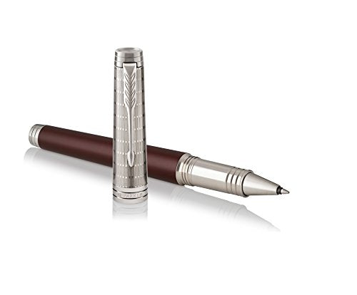 PARKER Premier Rollerball Pen, Custom Crimson Red with Fine Point Black Ink Refill