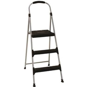 Generic Three Step Steel Stool with Plastic Steps Black