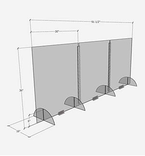 VICTORY DISPLAY & STORE FIXTURE MFG Clear Acrylic Plexiglass 3 Panel Desktop Sneeze Guard (91.5"x36") - Office & Conference Room Protection