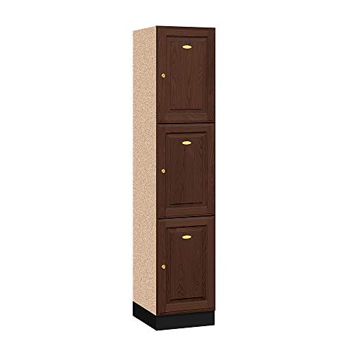 Salsbury Industries 3-Tier Solid Oak Executive One Wide Storage Unit, 6-Feet High by 18-Inch Deep Wood Locker Dark