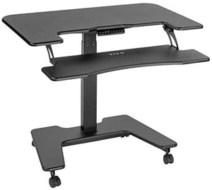 VIVO Black Electric Mobile Height Adjustable 36 inch Dual Platform Standing Desk with Wheels, Rolling Small Space Table, Sit Stand Workstation, DESK-V111VT
