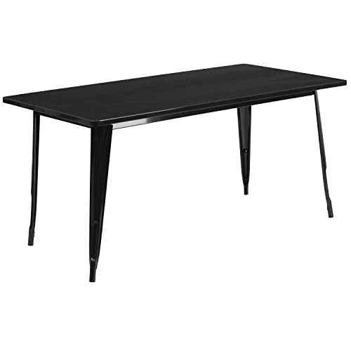 Flash Furniture Commercial Grade 7-Piece Black Metal Table Set with 6 Stack Chairs