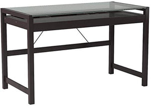 Baxton Studio Idabel Dark Brown Wood Modern Desk with Glass Top