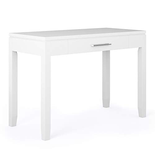 SIMPLIHOME Cosmopolitan SOLID WOOD Contemporary Modern 42 inch Wide Home Office Desk, Writing Table, Workstation, Study Table Furniture in White
