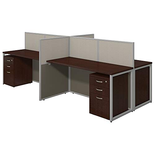 Bush Business Furniture Easy Office 60W 4 Person Straight Desk Open Office with Mobile File Cabinets in Mocha Cherry