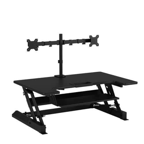 Mount-It! Standing Desk Converter with Dual Monitor Mount - Height Adjustable Sit Stand Workstation - 36 Inch Wide Gas Spring Lift - Black (MI-7934)