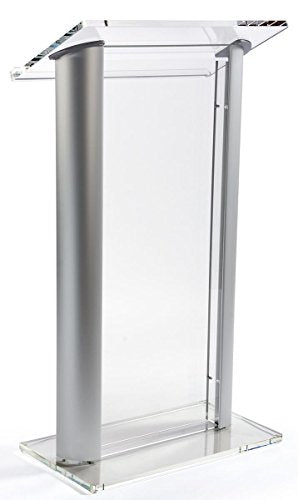 Displays2go Contemporary Aluminum and Acrylic Podium with Spacious Reading Surface, 48" Tall (LECTALAC)