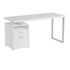 Monarch Specialties Computer Writing Desk for Home & Office Laptop Table with Drawers Open Shelf and File Cabinet-Left or Right Set Up, 60" L, White