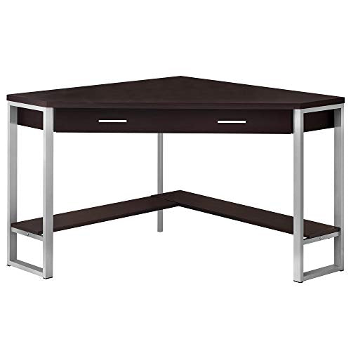 Monarch Specialties Corner Desk with Storage and Shelf Laptop PC Study Table-Workstation for Home Office, 42" L, Cappuccino