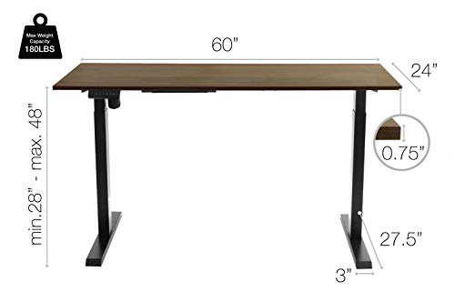 TechOrbits Electric Standing Desk Frame 60 x 24 Inch Tabletop - Motorized Workstation Two Leg Stand Up Desk with Memory Settings and Telescopic Sit Stand Height Adjustment (Black Frame/Wood Top)