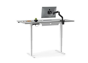 BDI 6452 SW/GRY Centro Lift Standing Desk (66” x 30” top), Satin White/Gray Glass