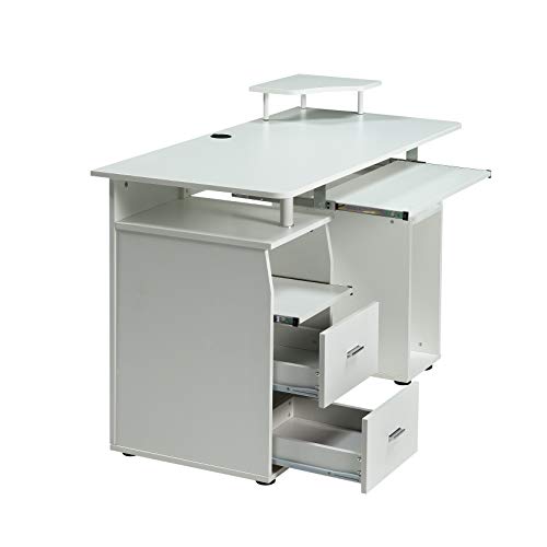FURLKHY Computer Desk with Drawers, Wood Frame Home Office Desk with Spacious Desktop