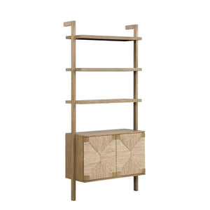 Nathan James Solid Wood Bookshelf with Storage Cabinet & Seagrass Door Fronts, Set of 4